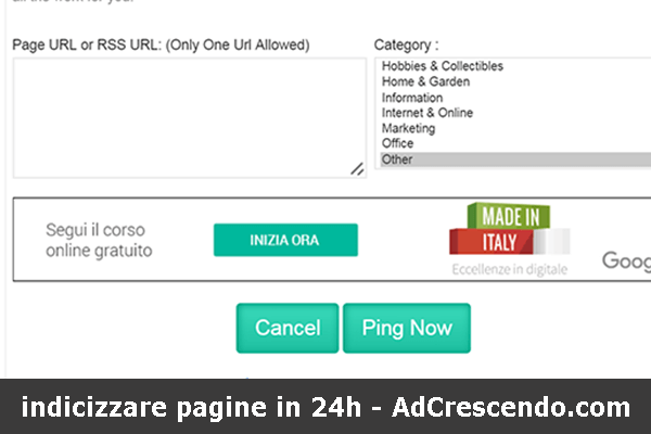 trucco per indicizzare sito web in google